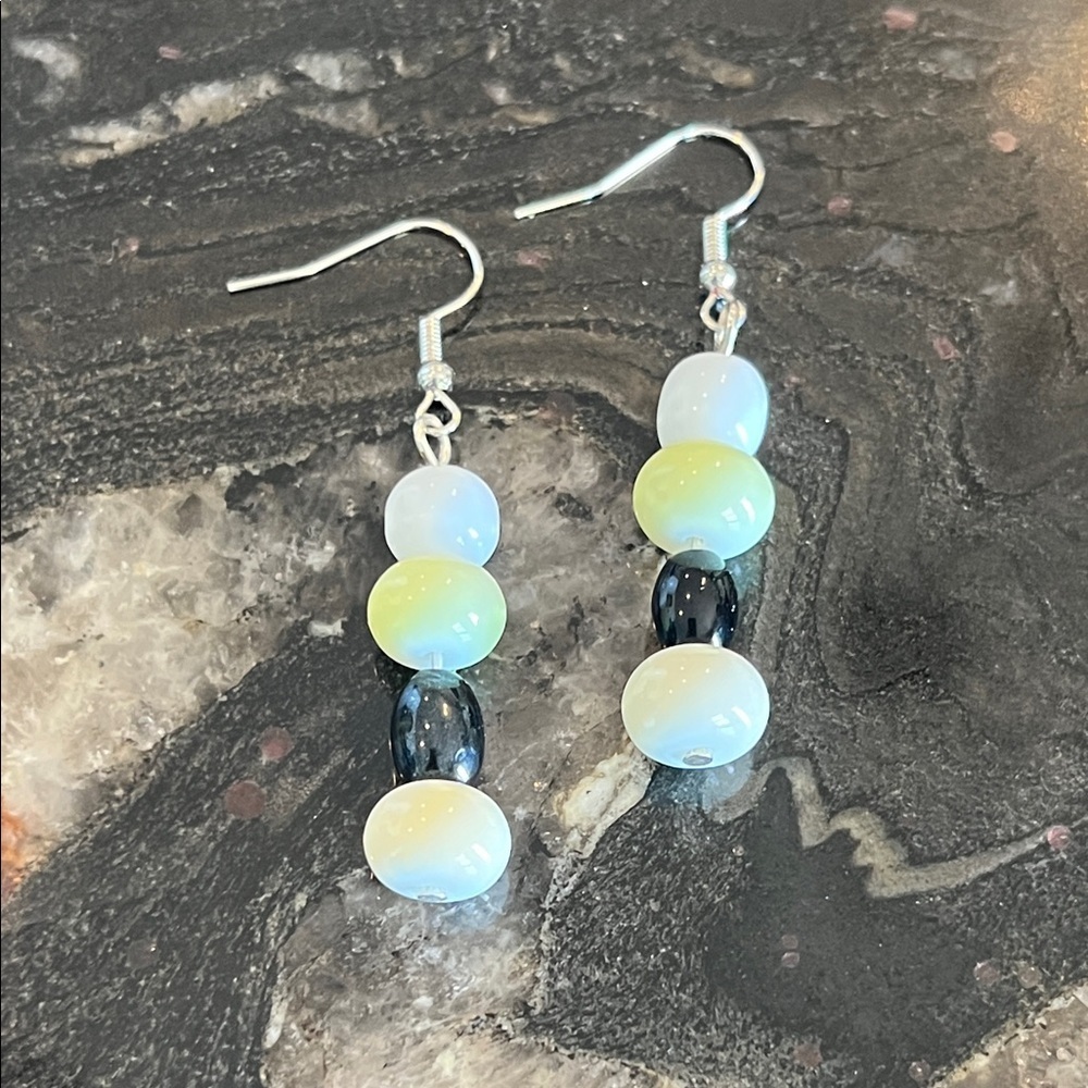 Artisan Iridescent Yellow and White Earrings